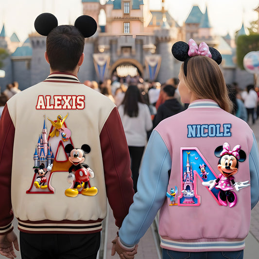 Custom Initial Magical World - Personalized Mouse Varsity Jacket
