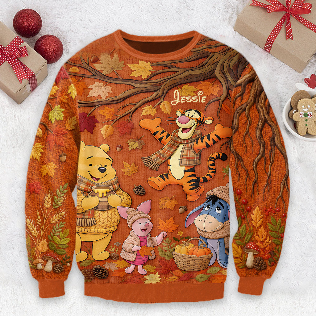 Autumn Vibe - Personalized Yellow Bear Ugly Sweater