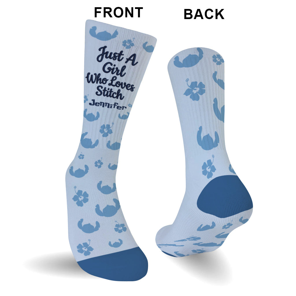 Just A Girl Who Loves Stitch - Personalized Ohana Socks With Plush Doll