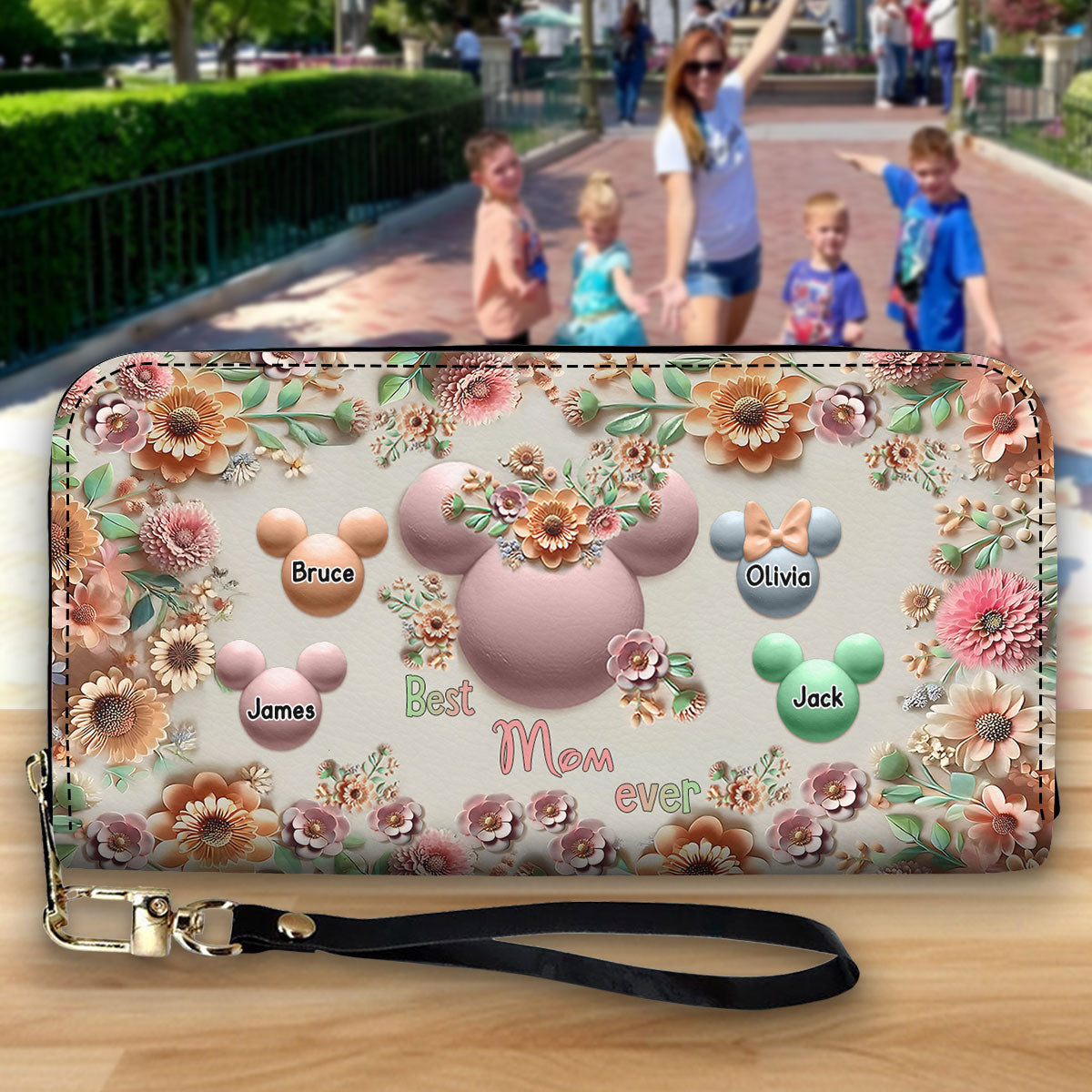 Best Mom Grandma Ever - Personalized Mouse Leather Long Wallet