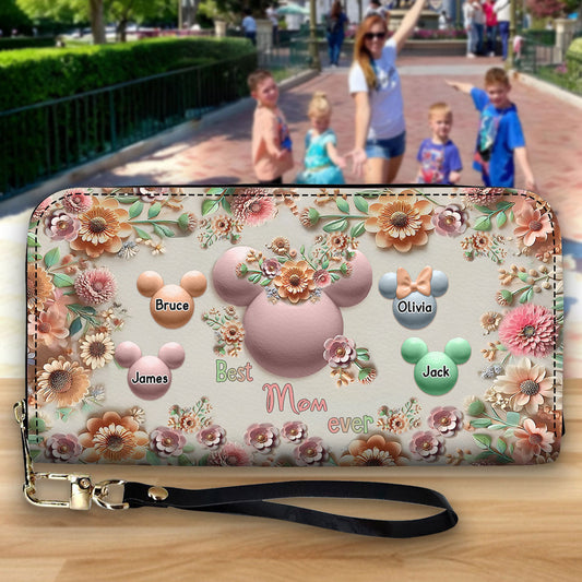 Best Mom Grandma Ever - Personalized Mouse Leather Long Wallet
