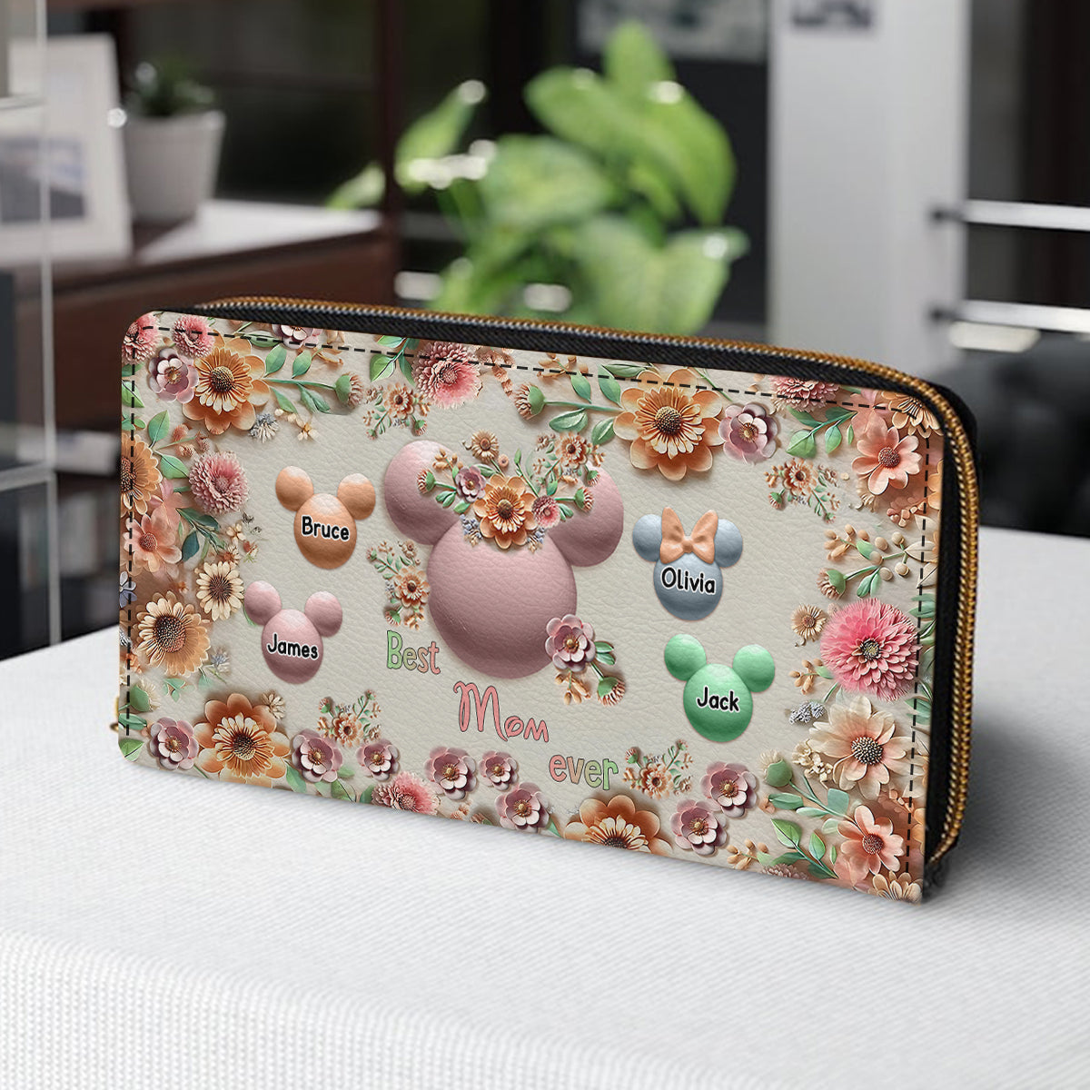 Best Mom Grandma Ever - Personalized Mouse Leather Long Wallet