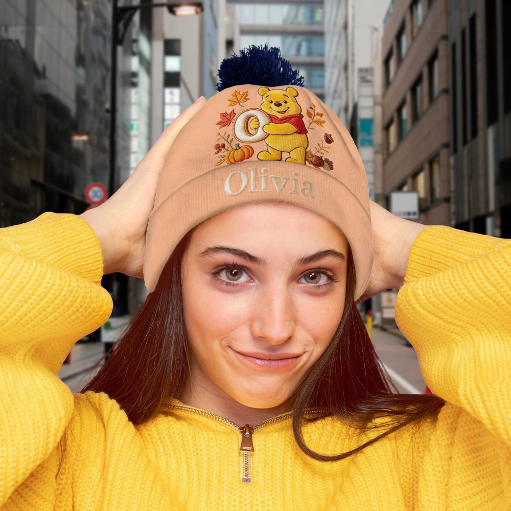 Fall Vibes - Personalized Yellow Bear Beanie Hat