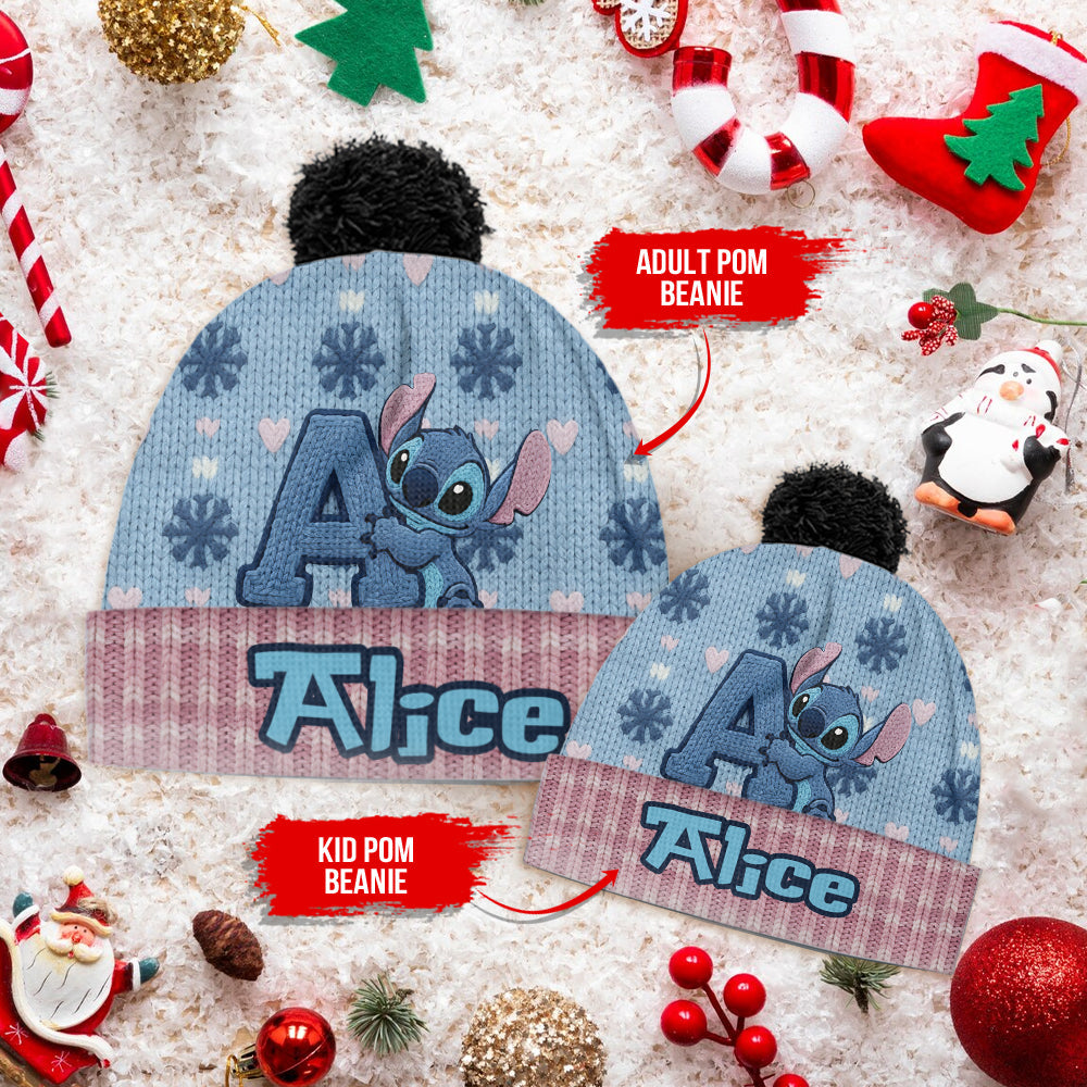 Blue Ohana Inital Name Letter - Personalized Ohana Beanie Hat