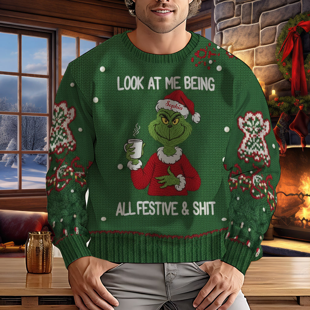 Naughty Greenmas Mood - Personalized Stole Christmas Ugly Sweater