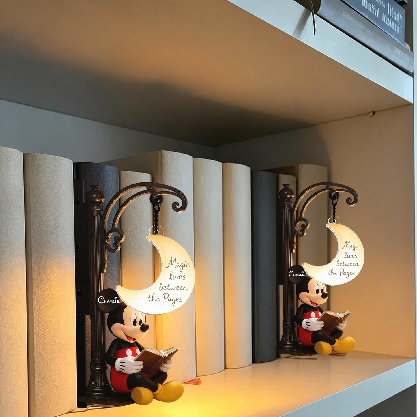 Magic Lives Between The Pages - Personalized Mouse Bookshelf Lamp