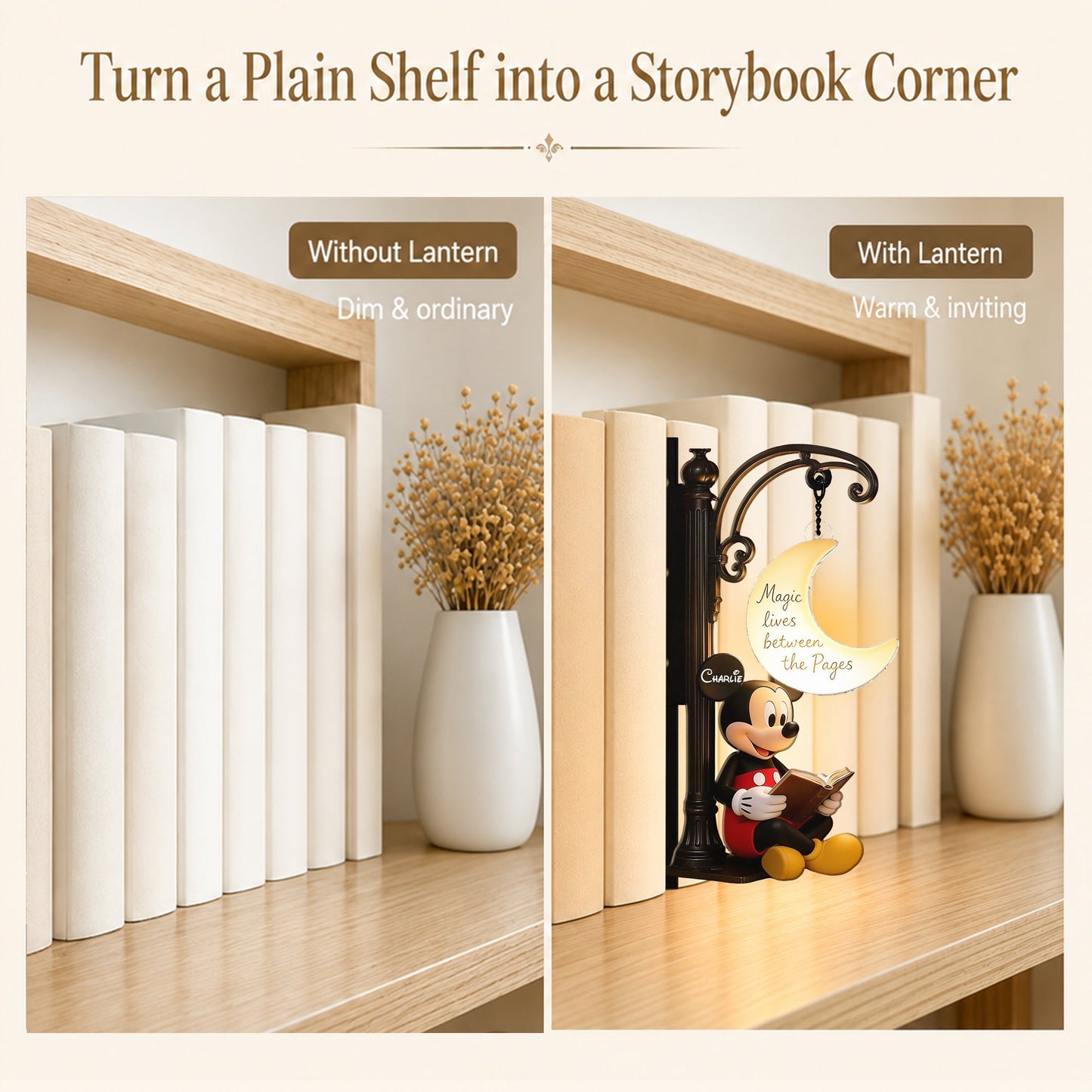 Magic Lives Between The Pages - Personalized Mouse Bookshelf Lamp