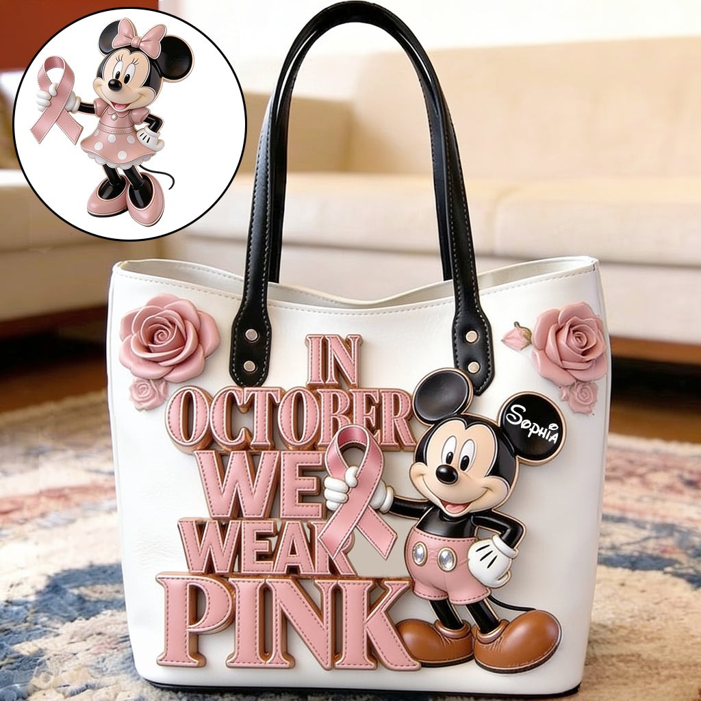 In October We Wear Pink - Personalized Breast Cancer Awareness Tote Bag