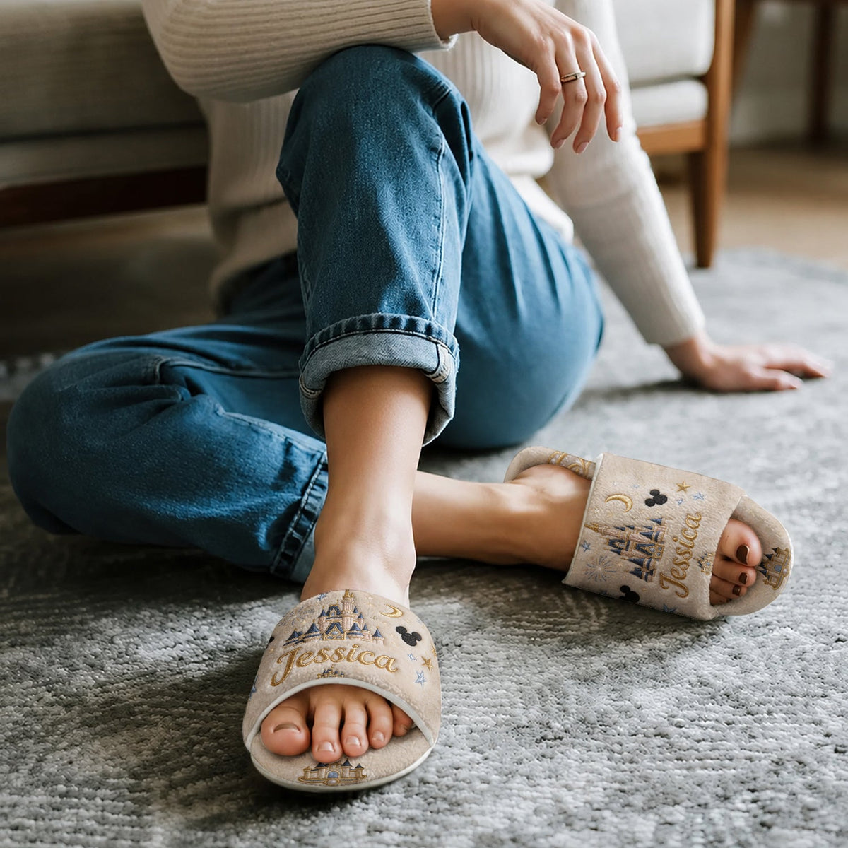 Believe In Magic - Personalized Mouse Open-Toe Slippers