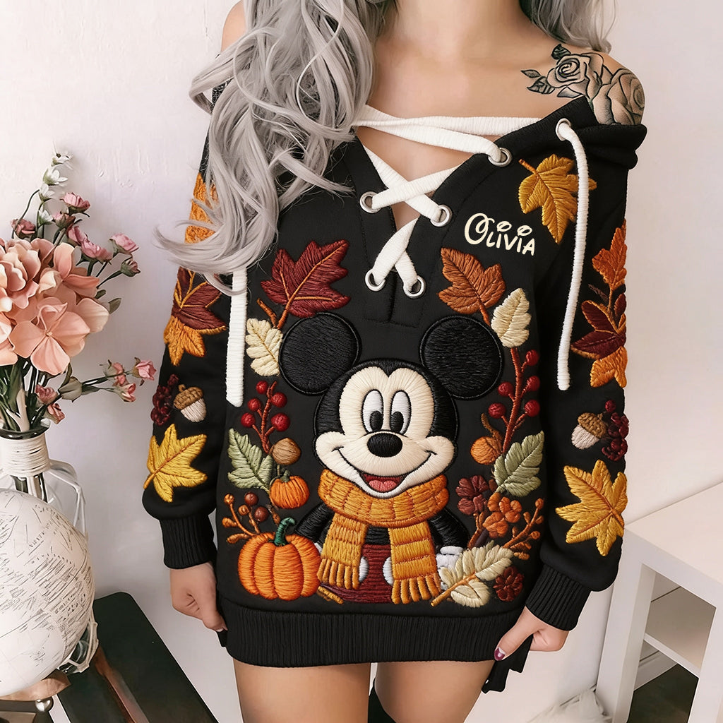 Fall Vibes - Personalized Mouse Off Shoulder Long Sleeve Dress