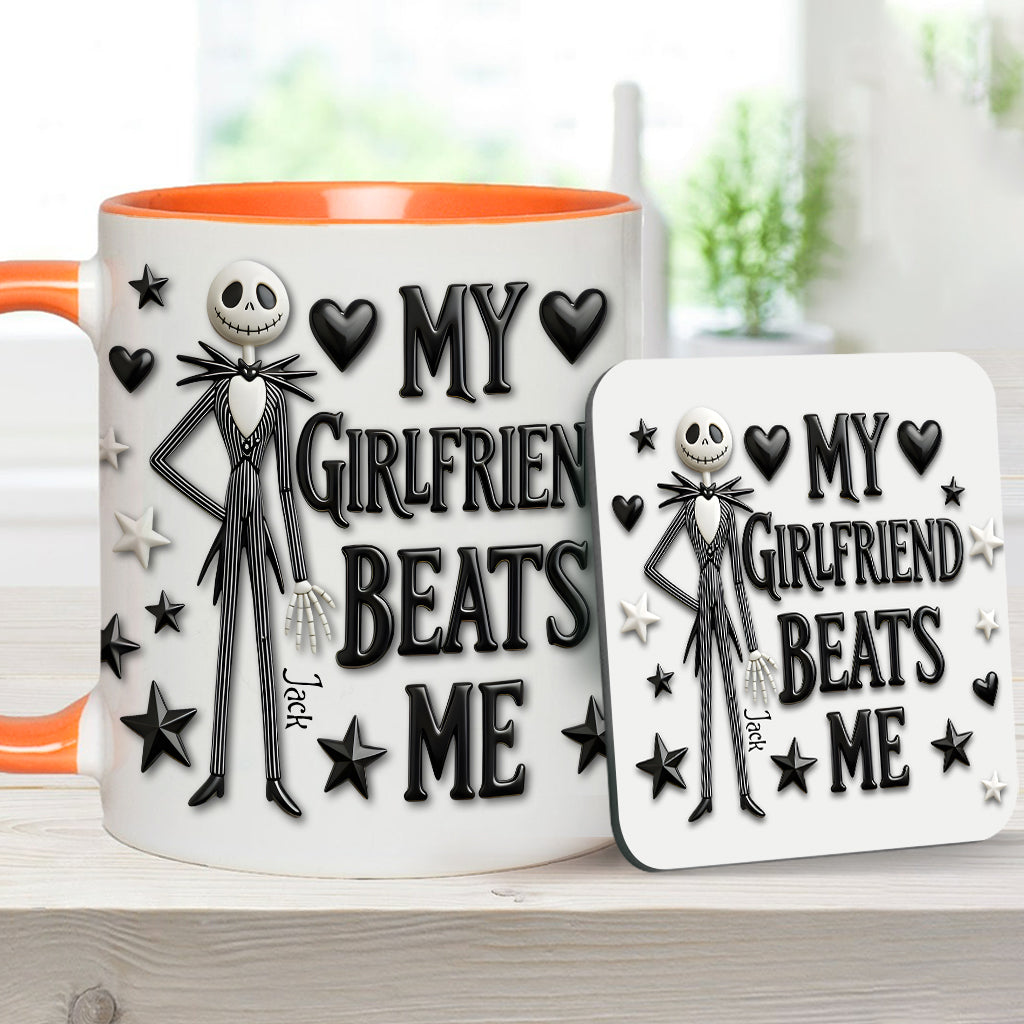 My Girlfriend Beats Me Nightmare - Personalized Nightmare Accent Mug & Coaster