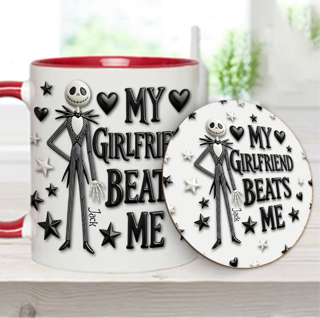 My Girlfriend Beats Me Nightmare - Personalized Nightmare Accent Mug & Coaster