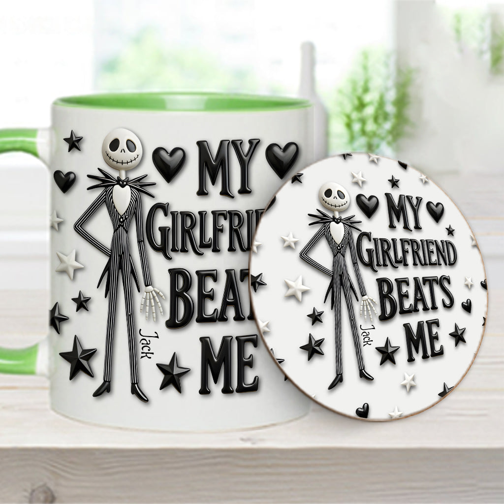 My Girlfriend Beats Me Nightmare - Personalized Nightmare Accent Mug & Coaster