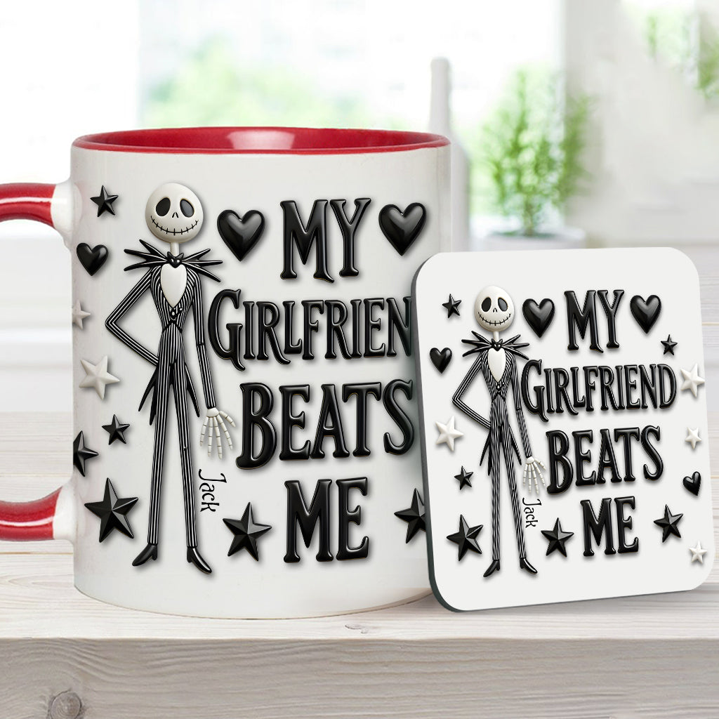 My Girlfriend Beats Me Nightmare - Personalized Nightmare Accent Mug & Coaster