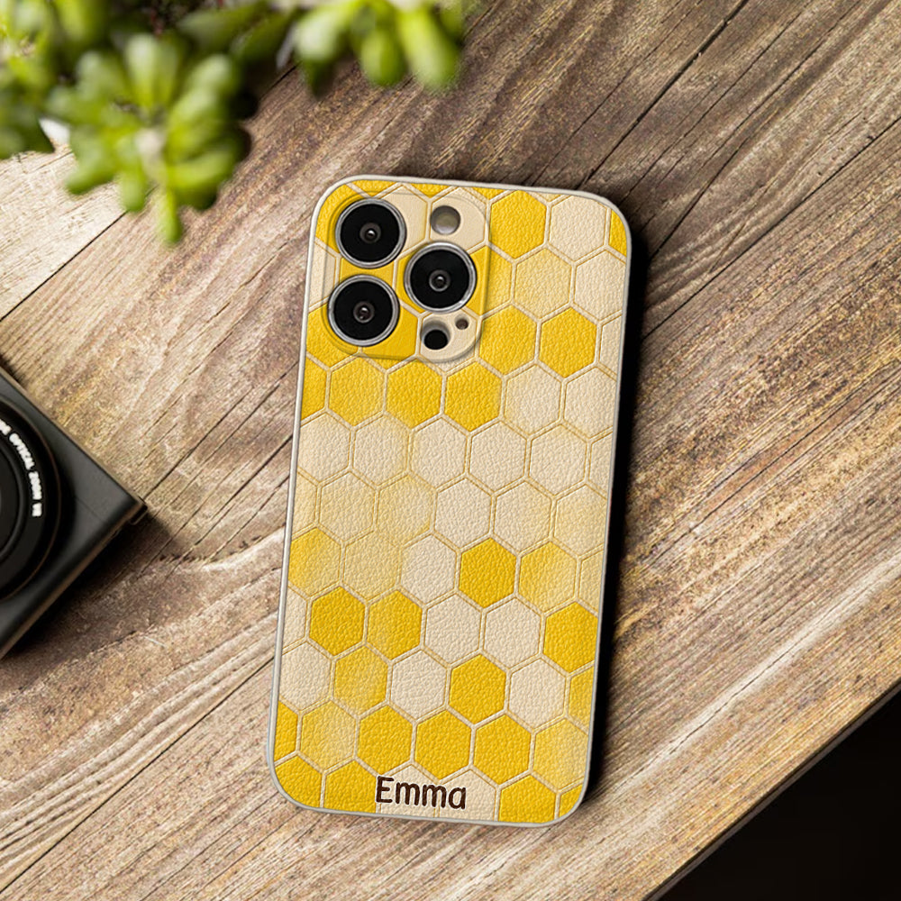 Winnie Friends Leather Case & Dangling Charm - Personalized Yellow Bear 3D Embossed Leather Phone Case