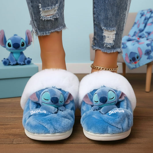 Sleeping Blue Ohana - Personalized Ohana Slippers With Fur Lining