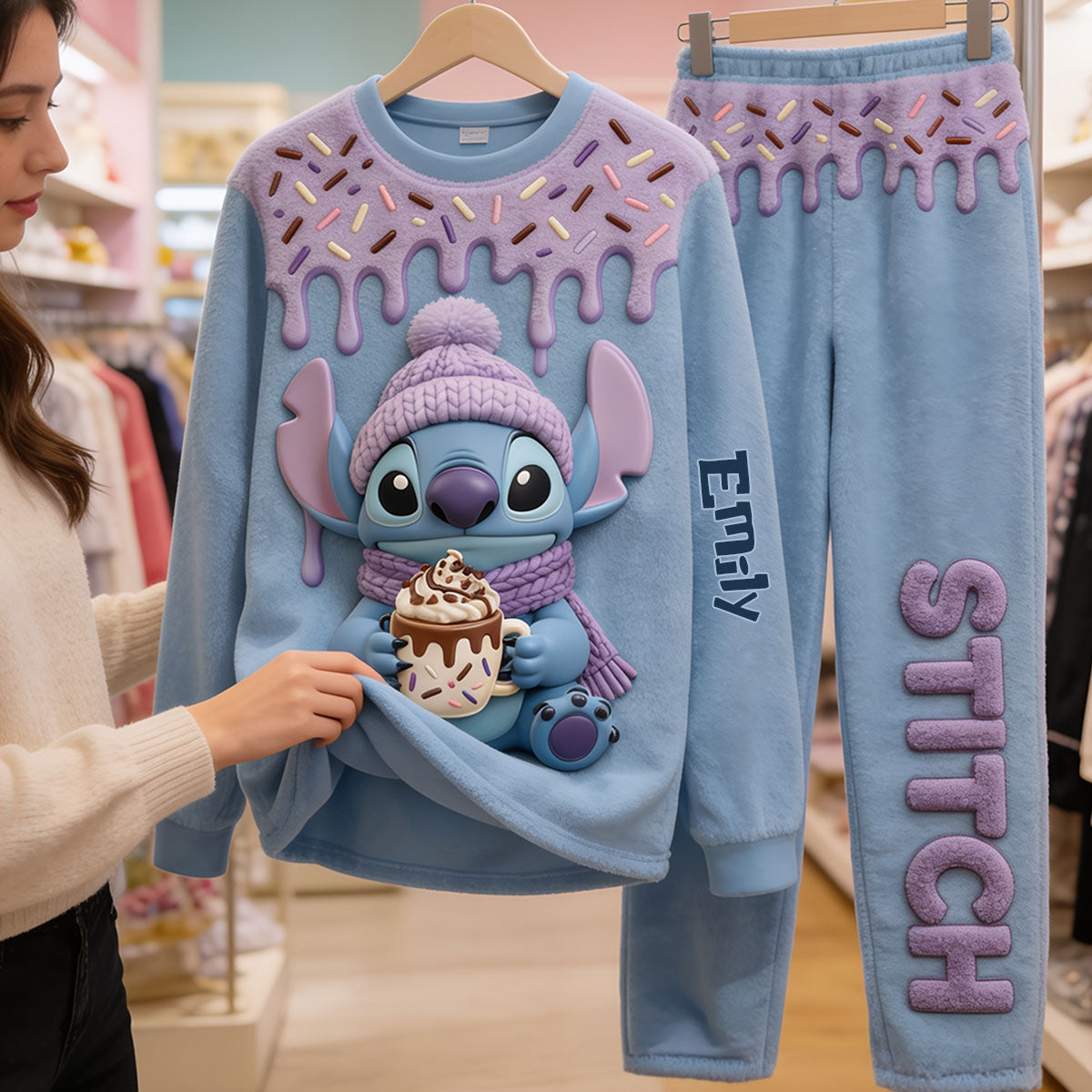 Cute Blue Monster - Personalized Ohana Fleece Lounge Set