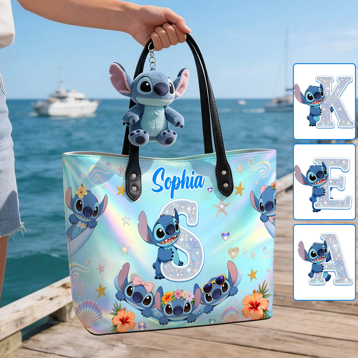 Hello Summer - Personalized Ohana Leather Bag With Plush Charm