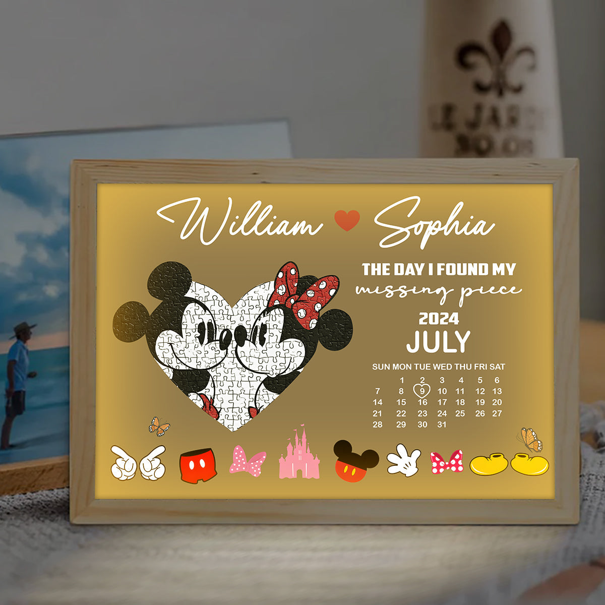 The Day I Found My Missing Piece - Personalized Couple Light Photo Frame