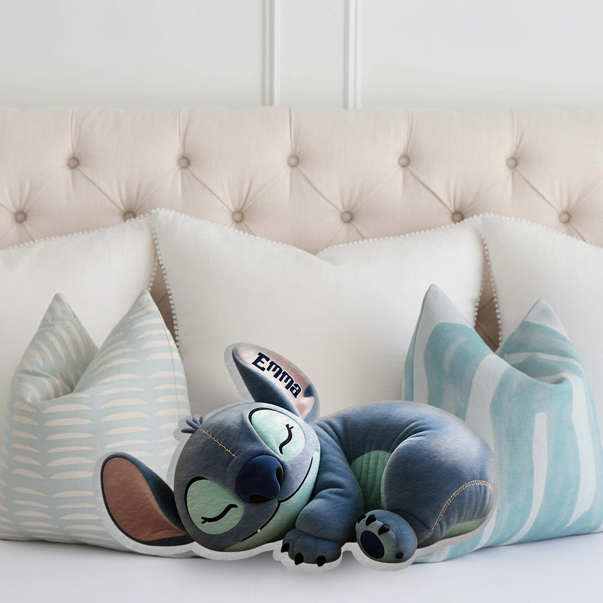 Sleeping Blue Monster - Personalized Ohana Faux Fur Shaped Pillow