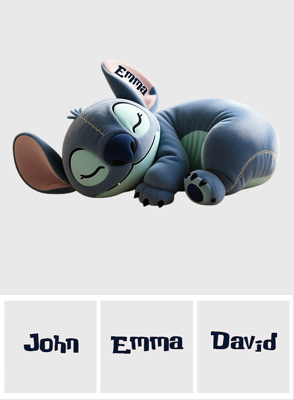 Sleeping Blue Monster - Personalized Ohana Faux Fur Shaped Pillow