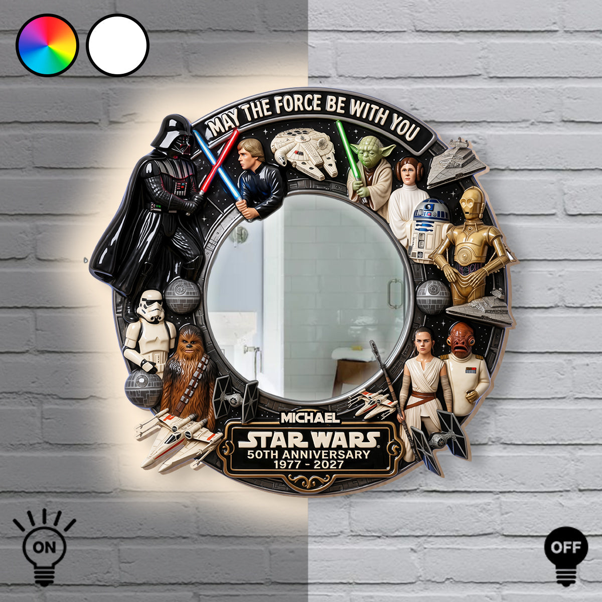 May The Force Be With You - Personalized The Force Wall Mirror With LED Light