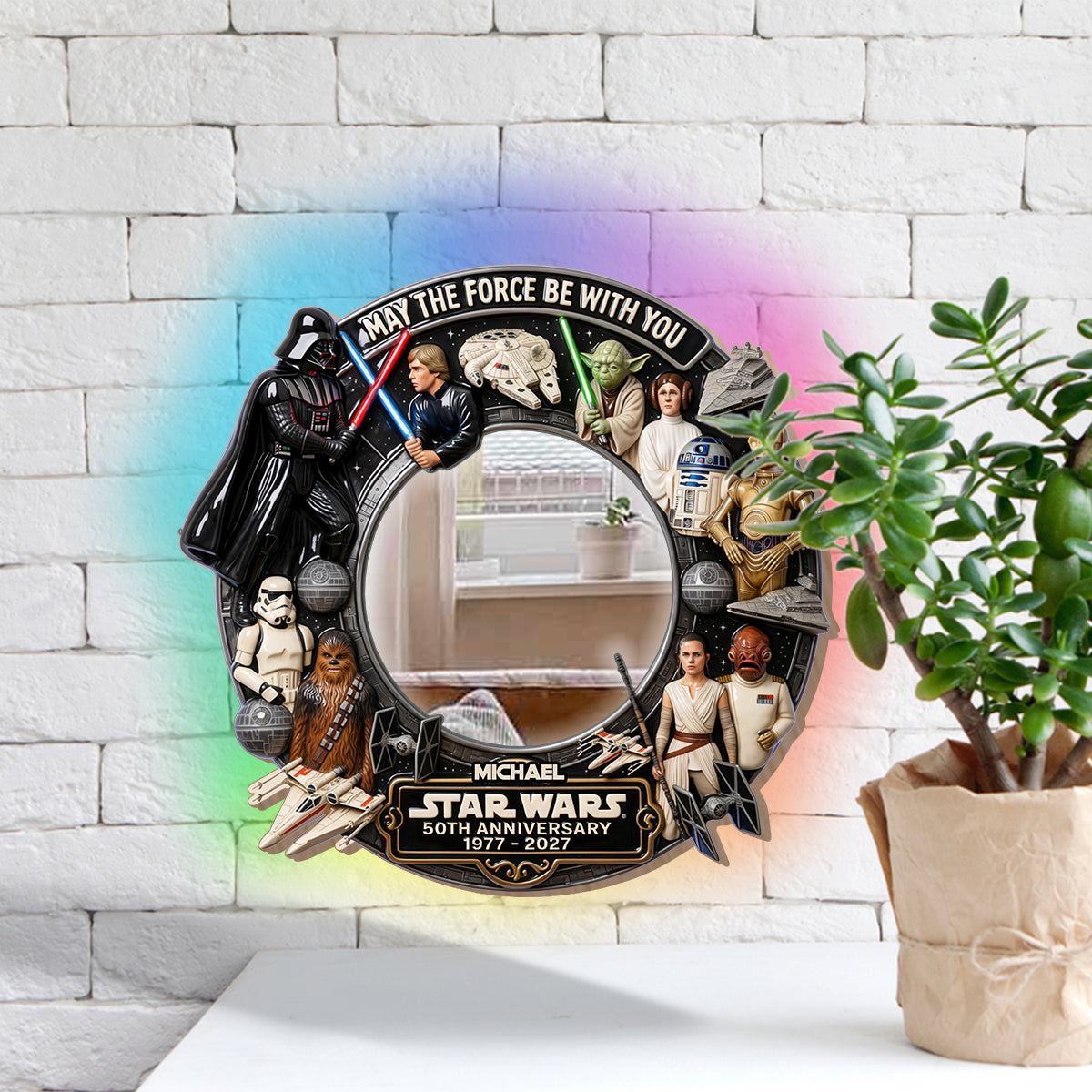 May The Force Be With You - Personalized The Force Wall Mirror With LED Light