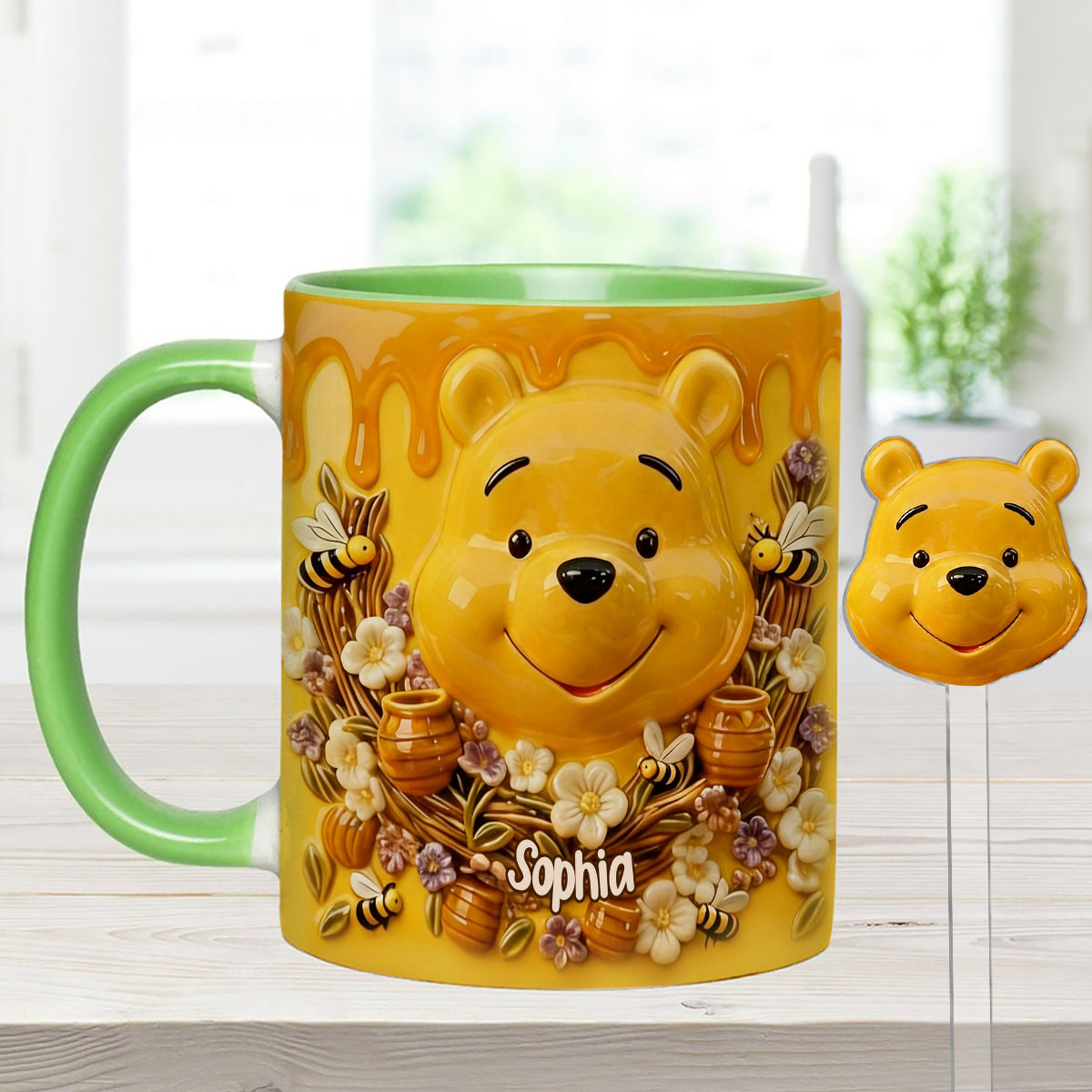 Love Honey Bear - Personalized Yellow Bear Set Accent Mug with Acrylic Stirrers