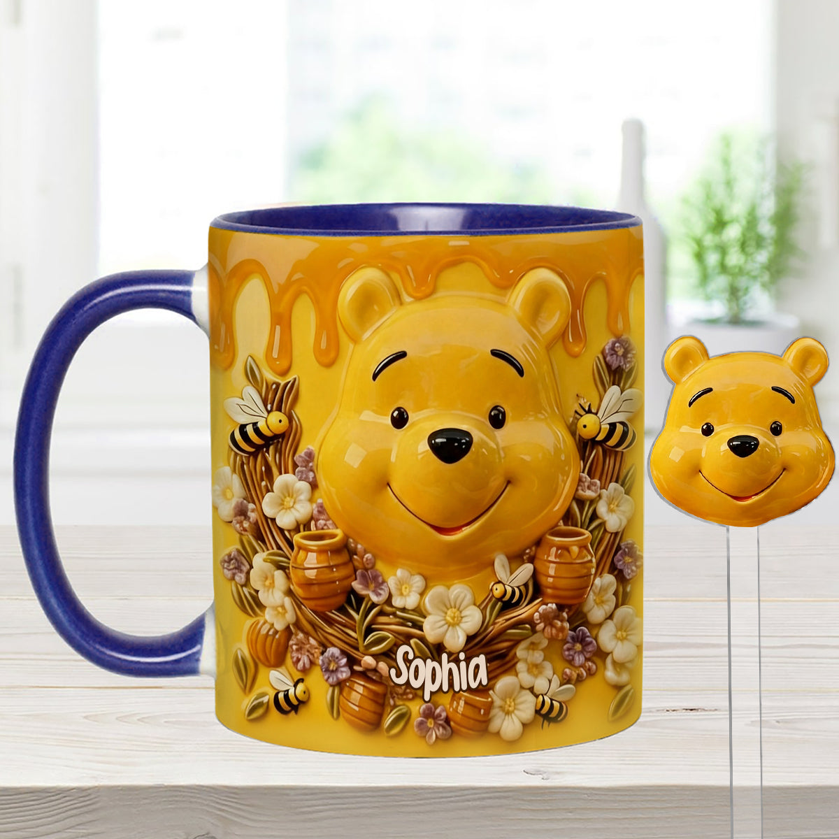 Love Honey Bear - Personalized Yellow Bear Set Accent Mug with Acrylic Stirrers