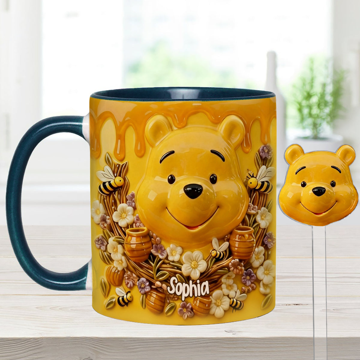 Love Honey Bear - Personalized Yellow Bear Set Accent Mug with Acrylic Stirrers