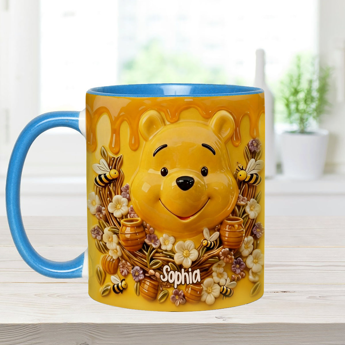 Love Honey Bear - Personalized Yellow Bear Set Accent Mug with Acrylic Stirrers