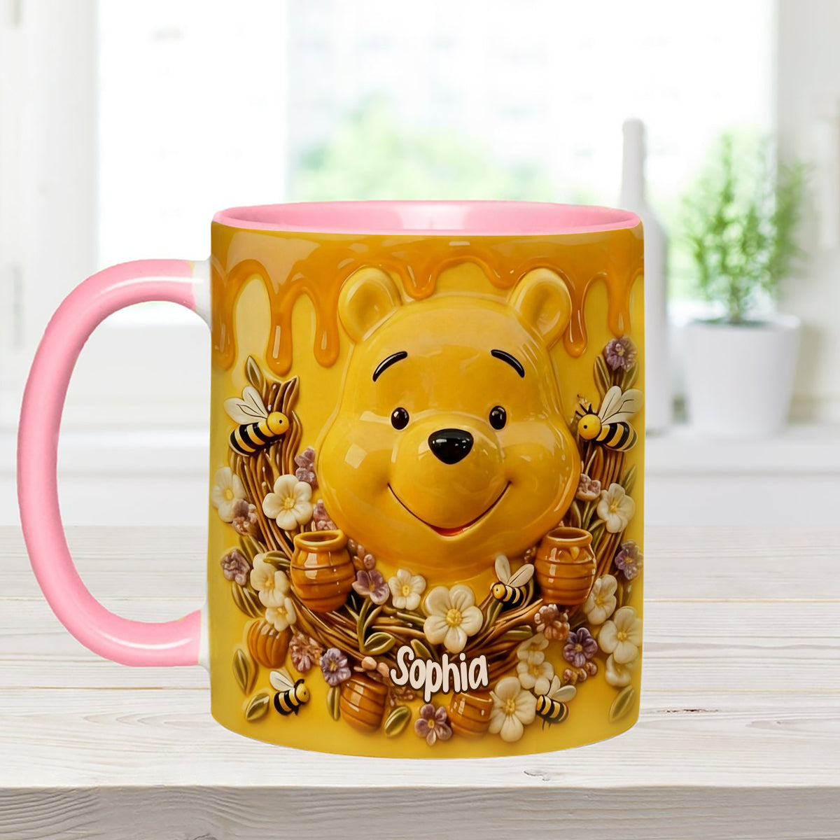 Love Honey Bear - Personalized Yellow Bear Set Accent Mug with Acrylic Stirrers