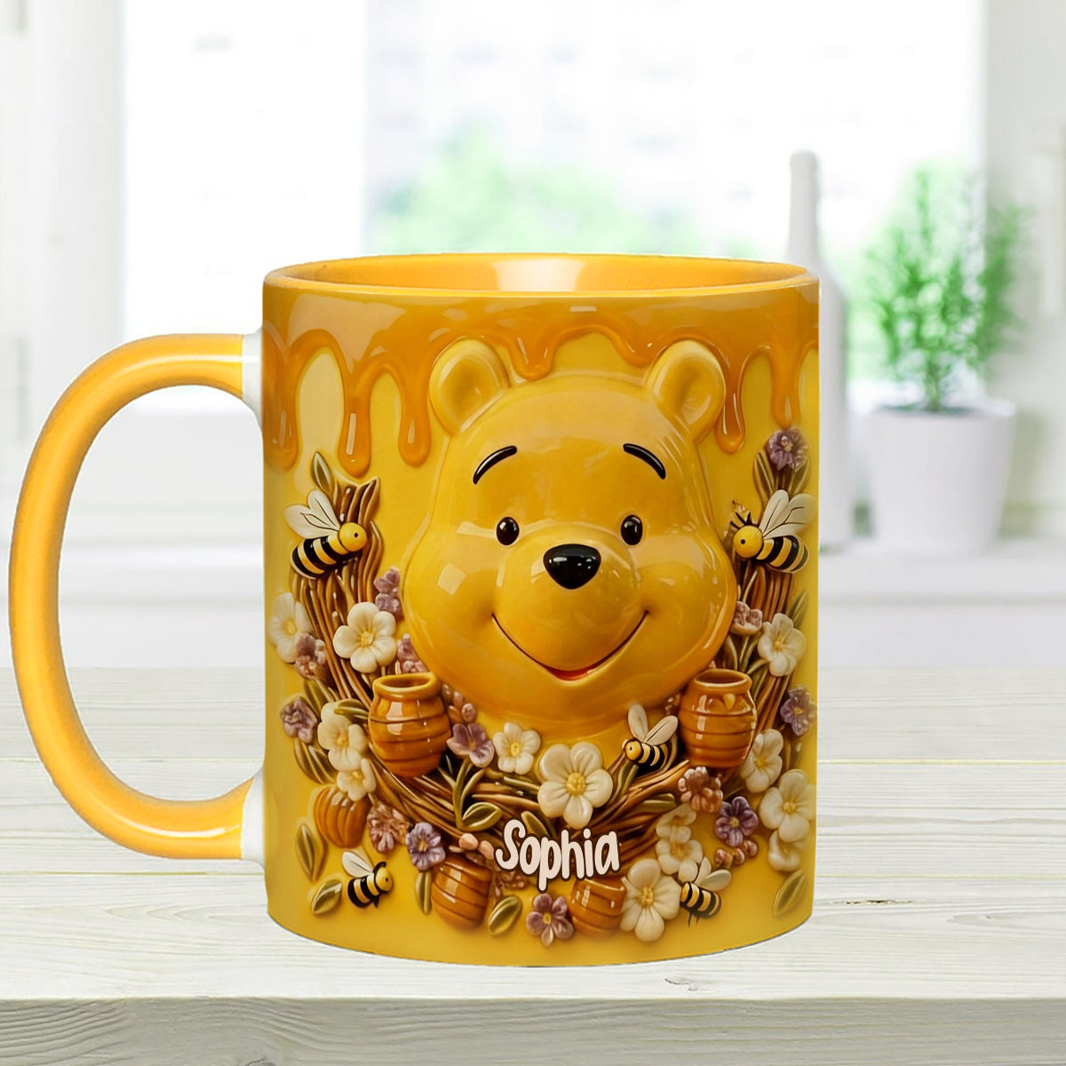 Love Honey Bear - Personalized Yellow Bear Set Accent Mug with Acrylic Stirrers