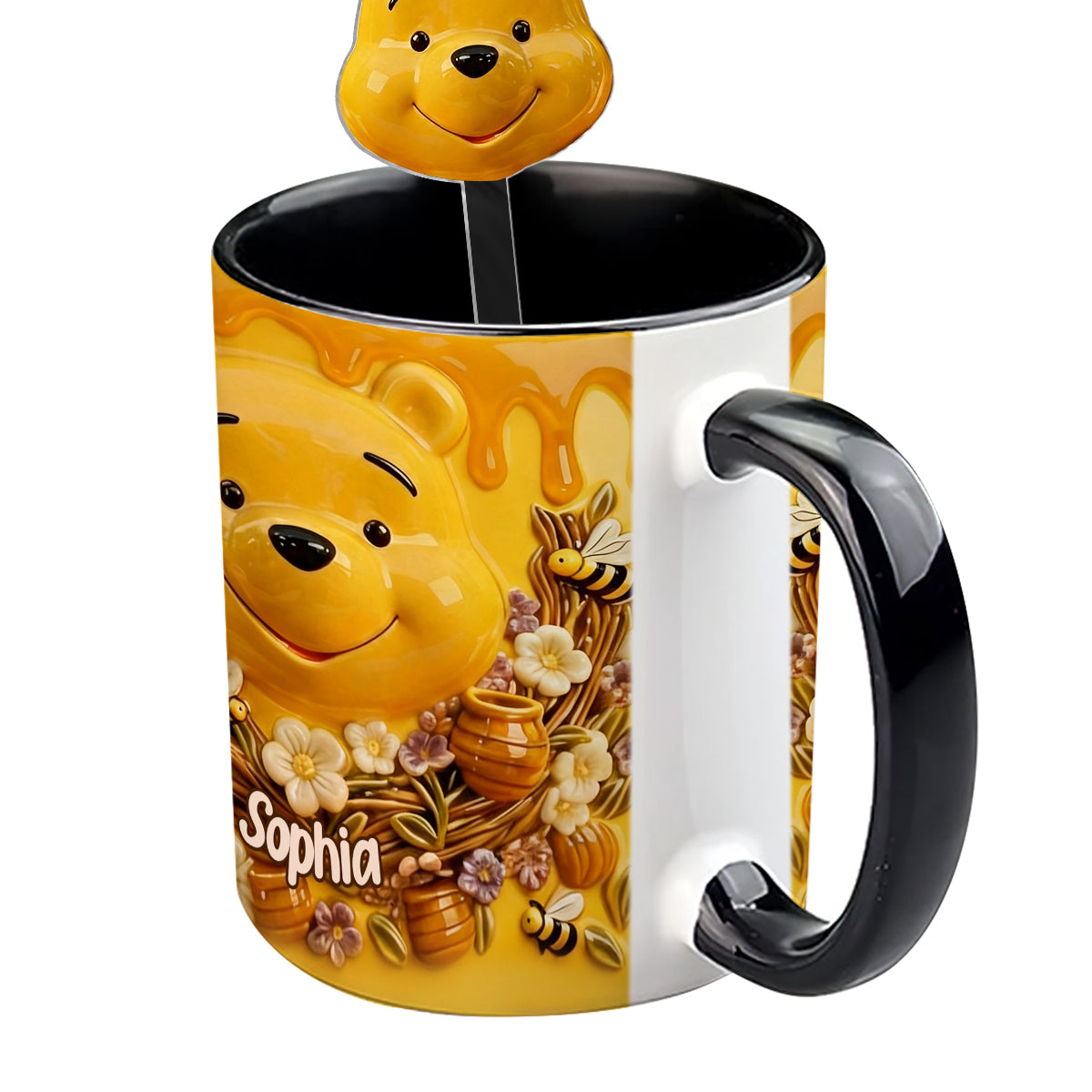 Love Honey Bear - Personalized Yellow Bear Set Accent Mug with Acrylic Stirrers