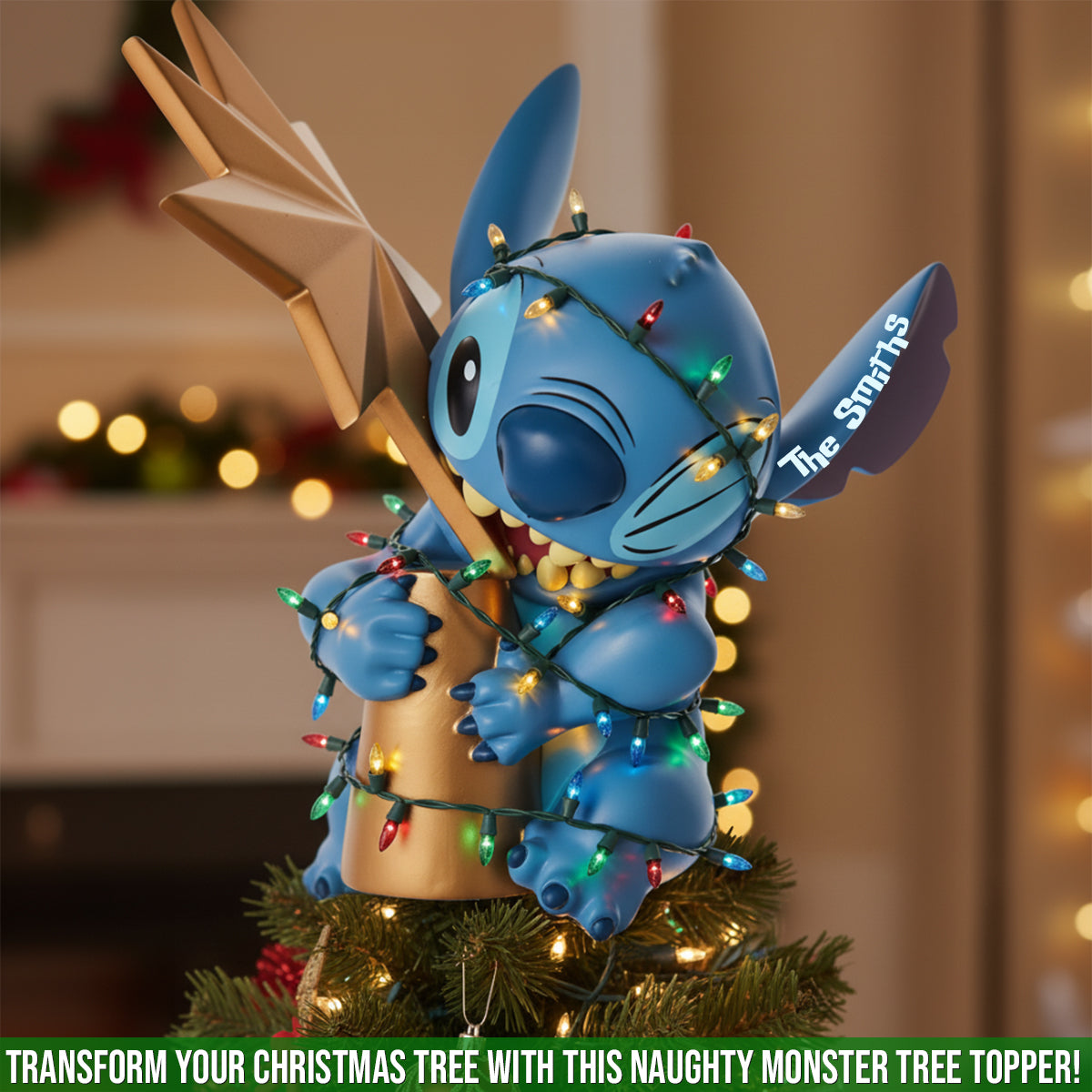 Christmas Troublemaker - Personalized Ohana LED Light Tree Topper