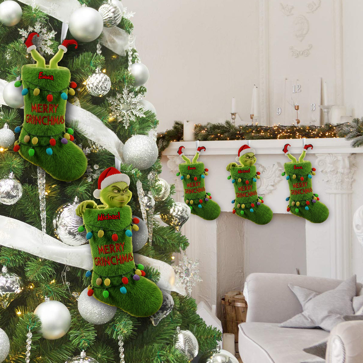 Merry Grinchmas - Personalized Stole Christmas Shaped Christmas Stocking