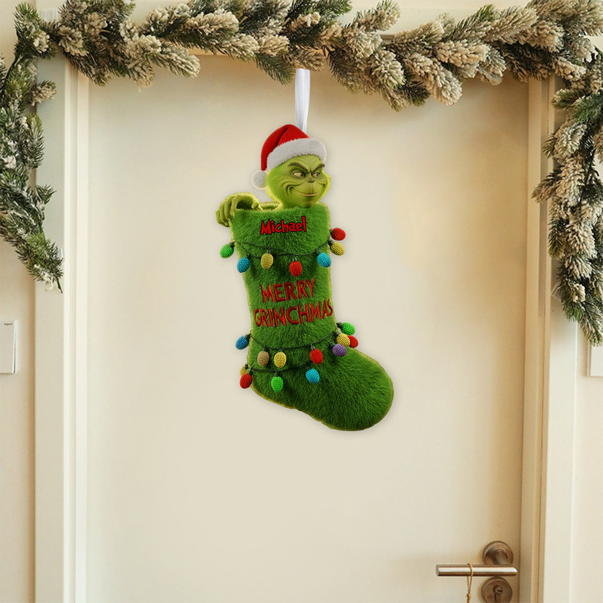 Merry Grinchmas - Personalized Stole Christmas Shaped Christmas Stocking