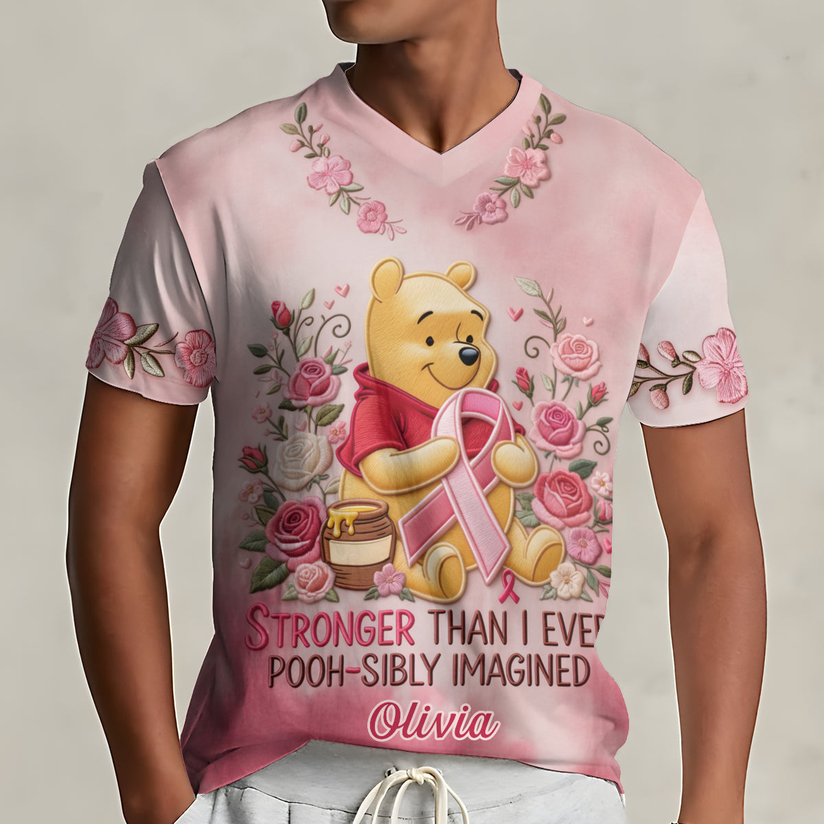 Stronger Than Ever - Personalized Breast cancer Fully Printed V-Neck T-Shirt