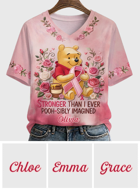 Stronger Than Ever - Personalized Breast cancer Fully Printed V-Neck T-Shirt