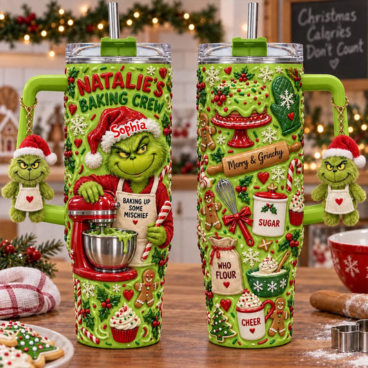 Baking With Some Mischief - Personalized Stole Christmas Tumbler With Plush Charm