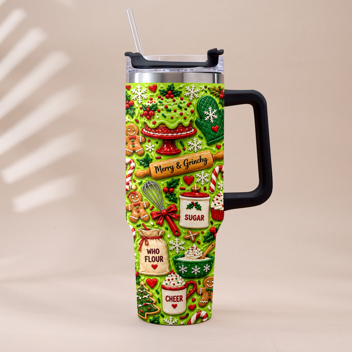 Baking With Some Mischief - Personalized Stole Christmas Tumbler With Plush Charm