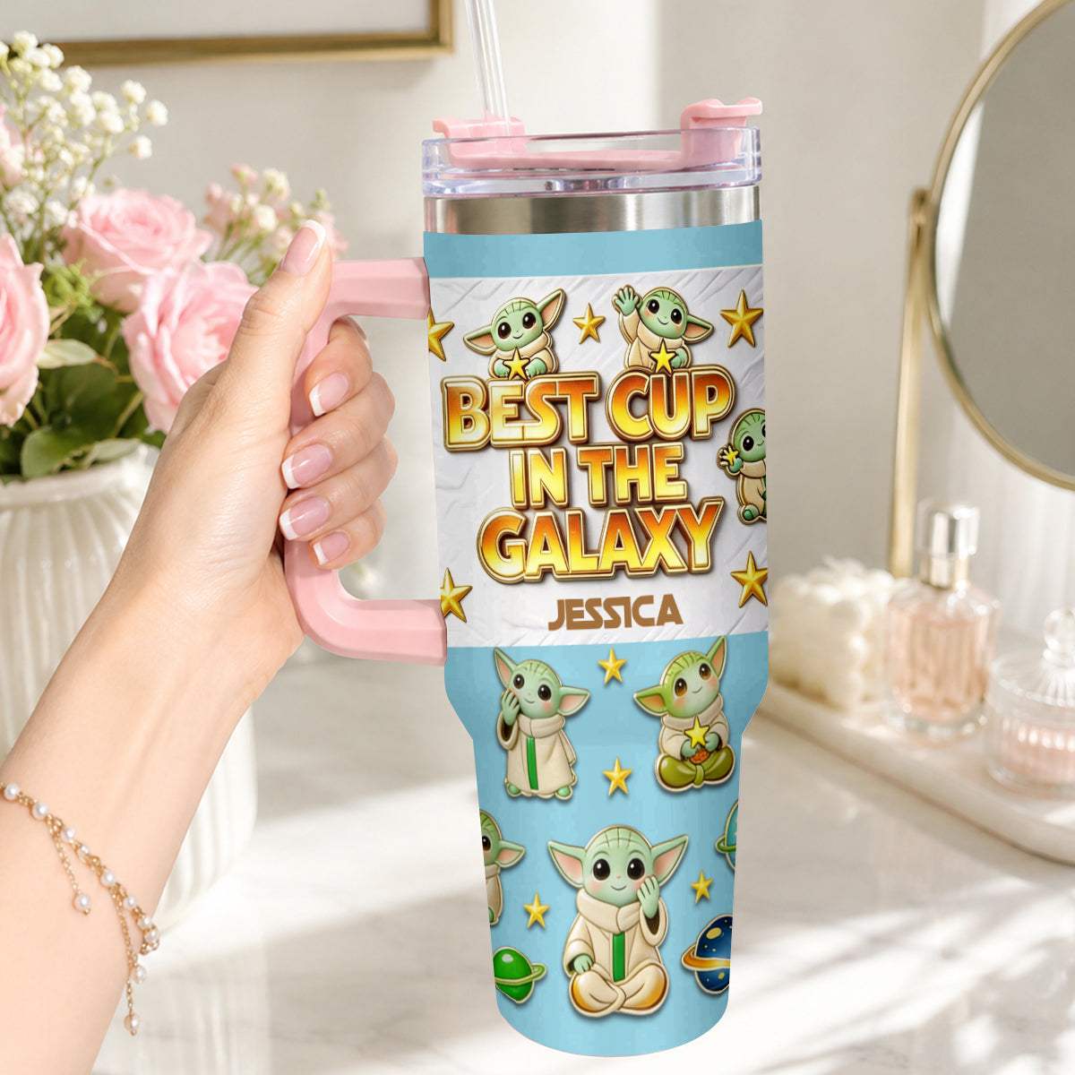 Best Cup In The Galaxy - Personalized The Force Tumbler With Plush Charm