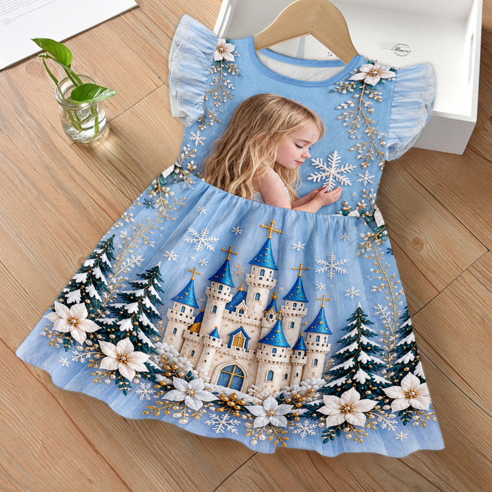 Magical Castle - Personalized Dream Trip Kid Ruffle Sleeve Dress