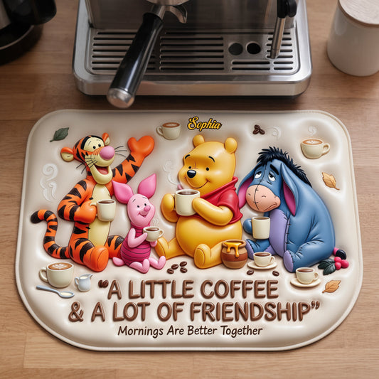 A Little Coffee, A Lot Of Friendship - Personalized Yellow Bear Drying Mat