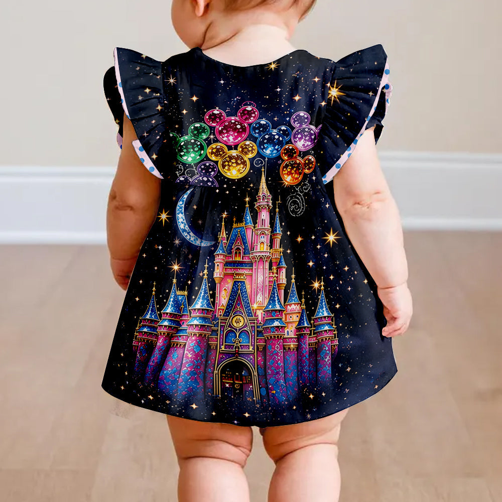 Magical Castle - Personalized Dream Trip Kid Ruffle Sleeve Dress