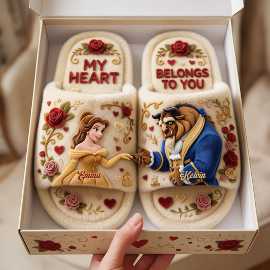 My Heart Belongs To You - Personalized Beauty And The Beast Open-Toe Slippers