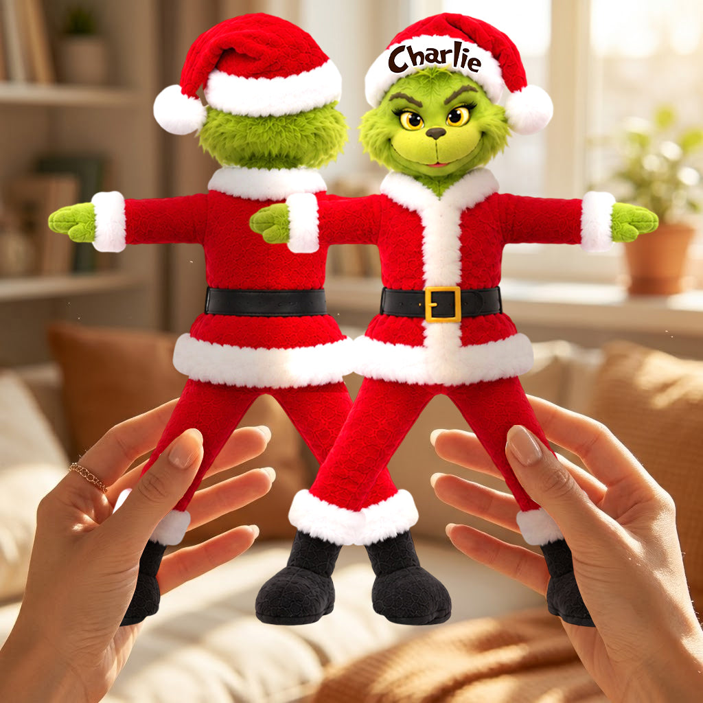Naughty Green Christmas Monster Couple - Personalized Stole Christmas Posable Plush Doll