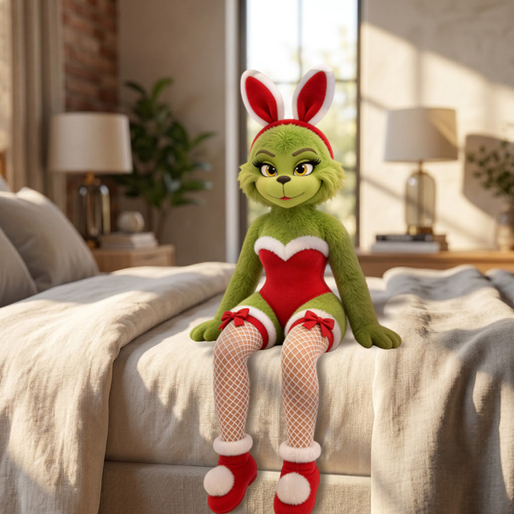 Naughty Green Christmas Monster Couple - Personalized Stole Christmas Posable Plush Doll