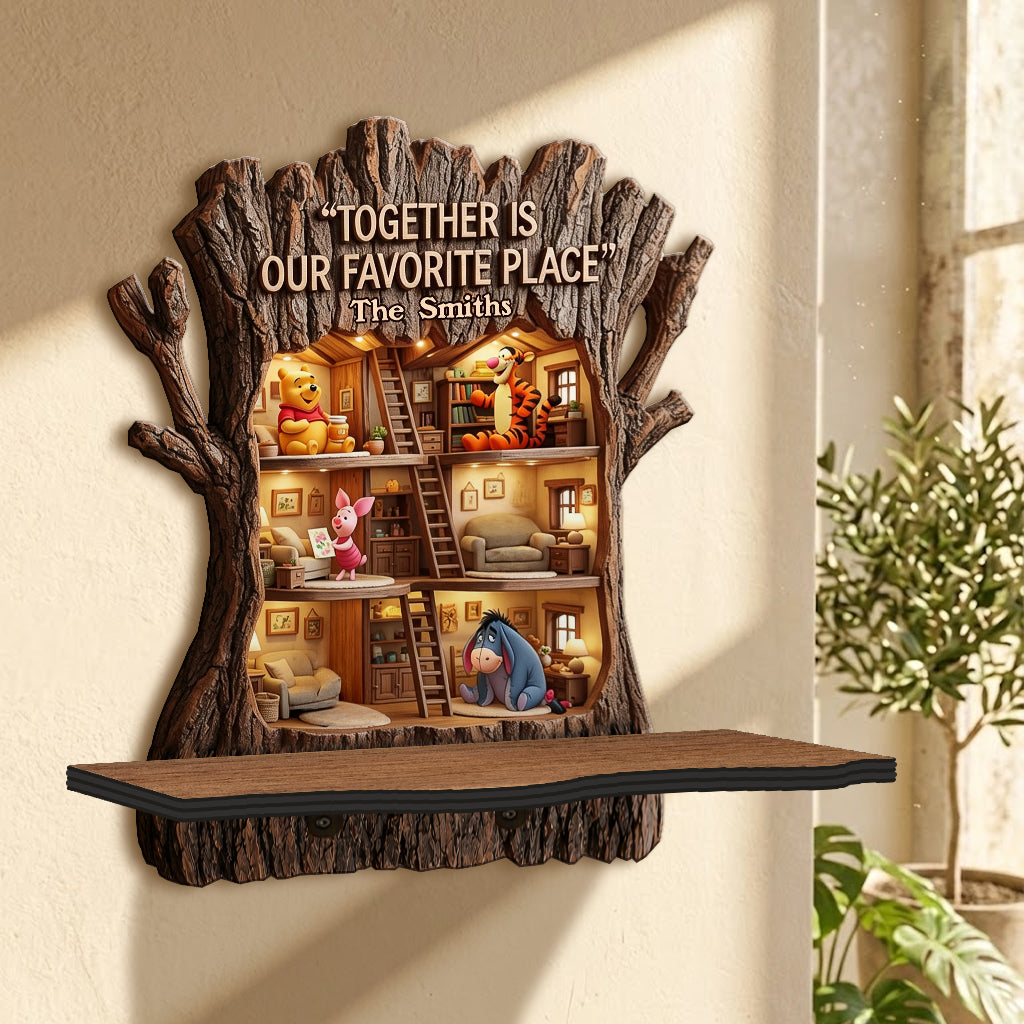 Friends - Personalized Yellow Bear Wooden Floating Shelf