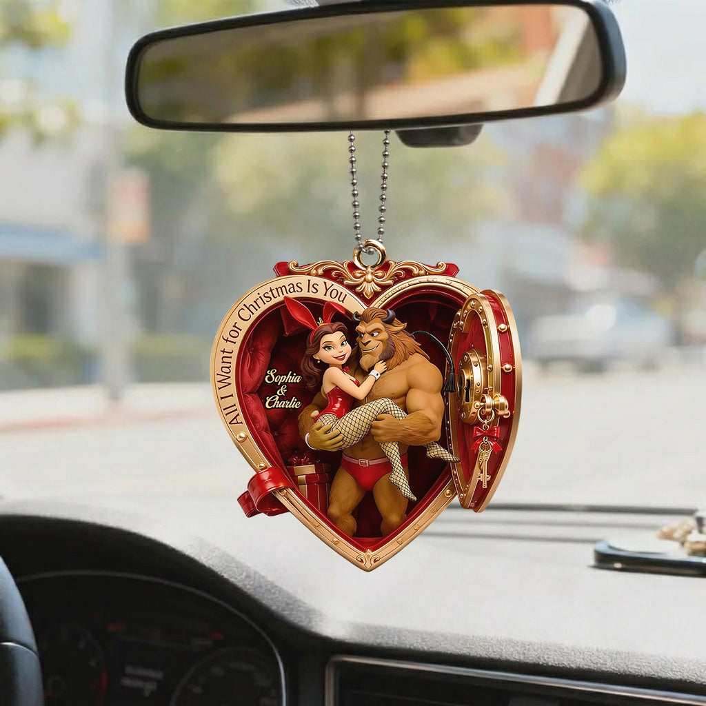 Naughty Couple All I Want for Christmas Is You - Personalized Beauty And The Beast Premium 3D Ornament